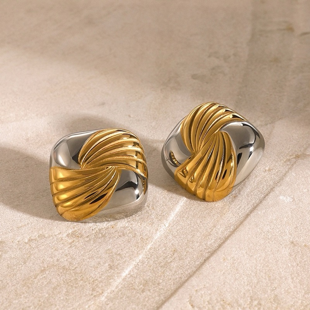 NEW💎Two Tone Square Earrings*Bicolor Earrings*Everyday Earrings*Waterproof